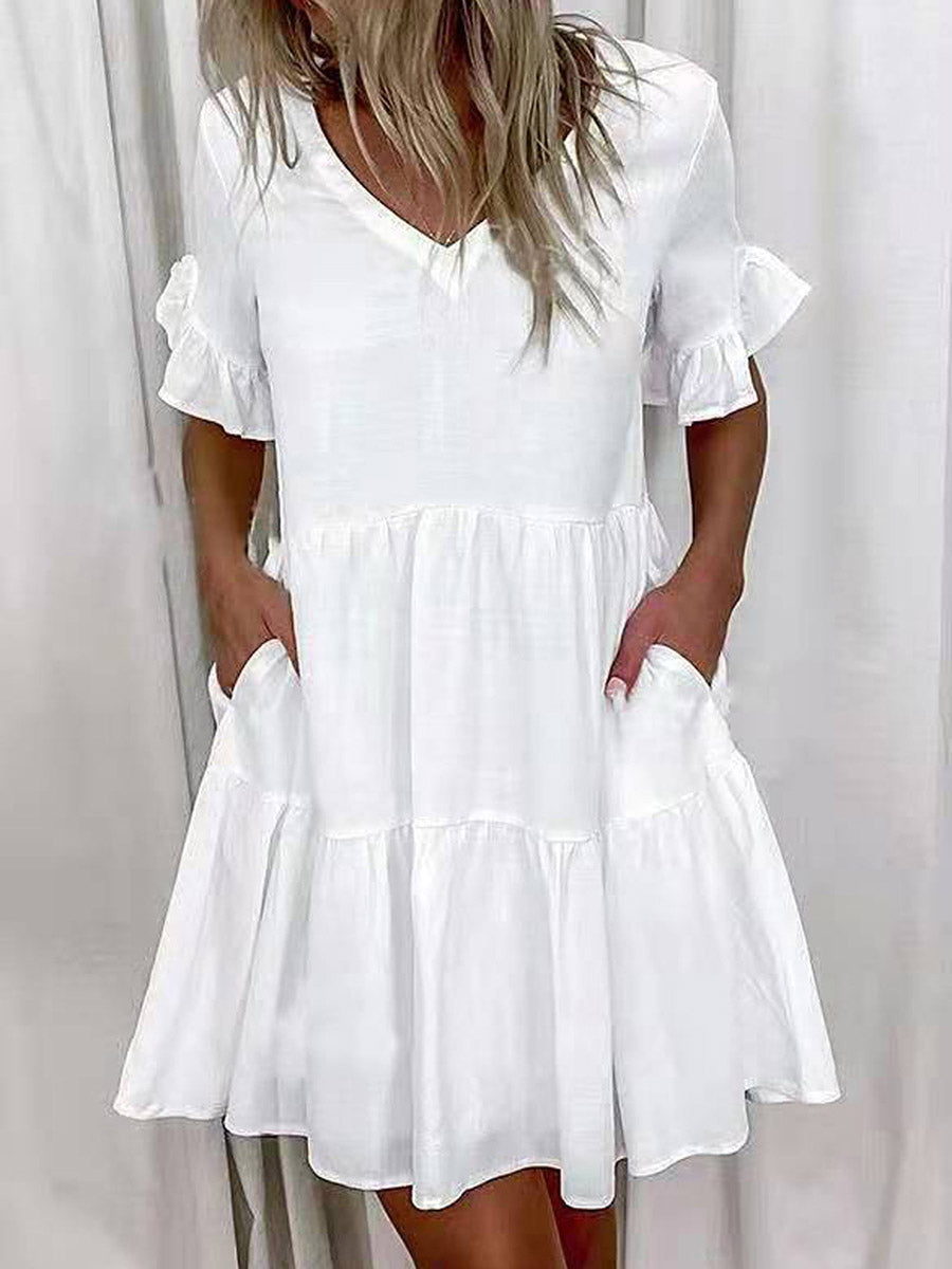 A-Line Pockets  V-Neck Midi Dresses