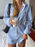 Long Sleeves Buttoned Pleated Romper