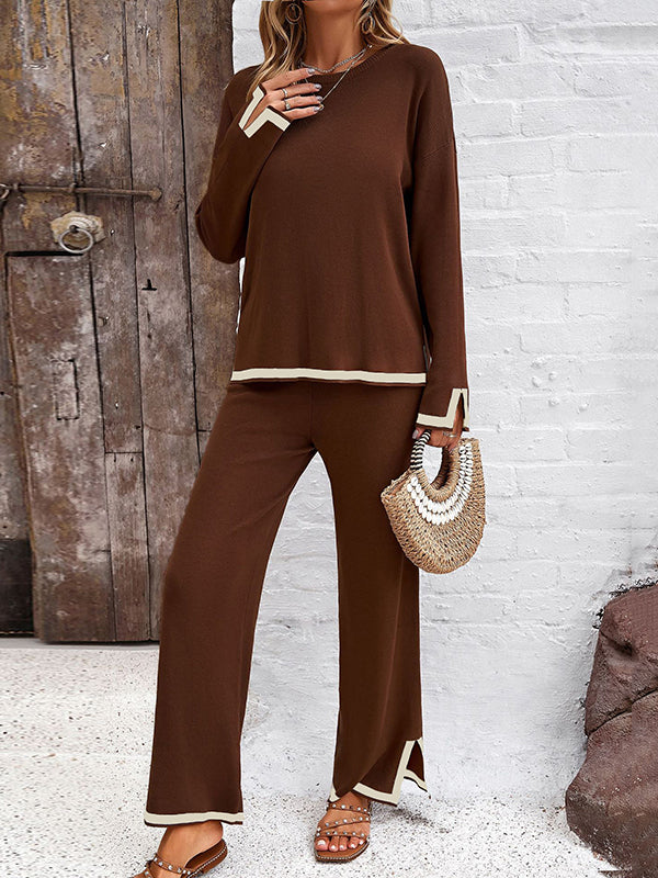 Contrast Color Split Sweater  +  Pants