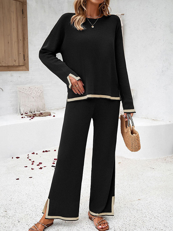 Contrast Color Split Sweater  +  Pants