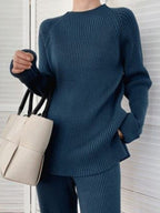 Loose Round-Neck Sweater& Wide Leg Pants