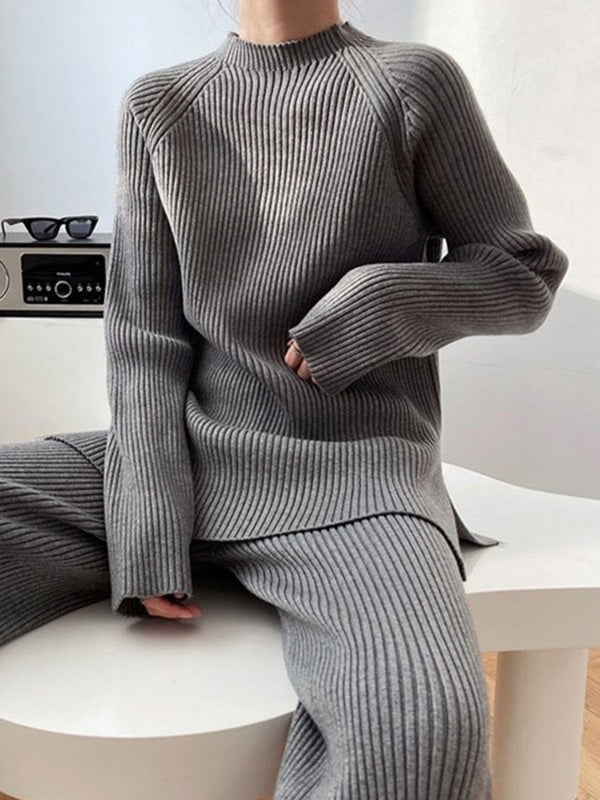 Loose Round-Neck Sweater& Wide Leg Pants