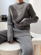 Loose Round-Neck Sweater& Wide Leg Pants