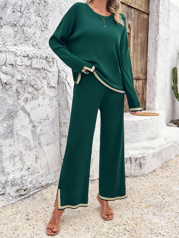 Contrast Color Split Sweater  +  Pants