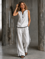 Contrast Trim Linen Set