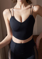 Art Black Patchwork Solid Sports Cami Bra