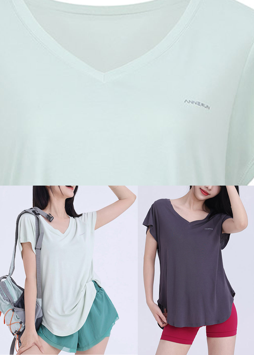 Art Light Green Patchwork Short Sleeve Yoga Tank Tops
