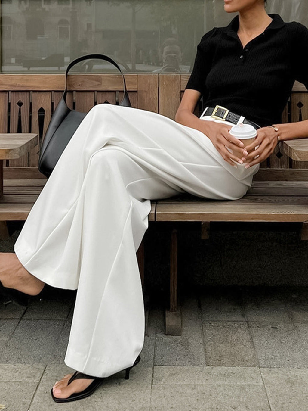 Women’s High Waist Wide Leg Trousers with Pleats and Side Pockets
