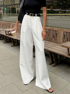Women’s High Waist Wide Leg Trousers with Pleats and Side Pockets