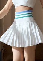 Beautiful Green Striped High Waist Tennis Pleated Skirt