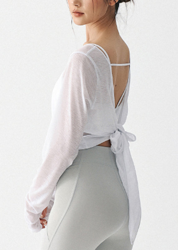 White  Backless Thin Yoga Top