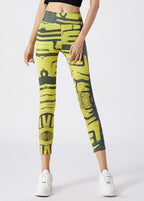 Best Yellow Print High Waist Capri Running Leggings