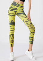 Best Yellow Print High Waist Capri Running Leggings