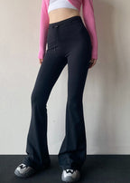 Black Tummy Control Tie Waist Flare Leggings