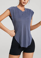 Blue Patchwork Solid Loose Yoga Top Summer