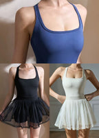 Boho Black Tummy Control Fake Two Piece Sports Dress Summer