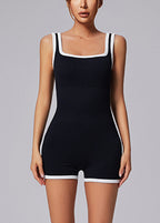 Brown Square Collar Butt Scrunch One Piece Workout Suit