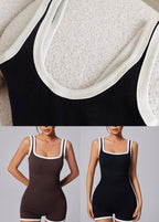 Brown Square Collar Butt Scrunch One Piece Workout Suit