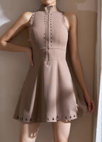 Brown Zip Up Solid Yoga Tennis Dress