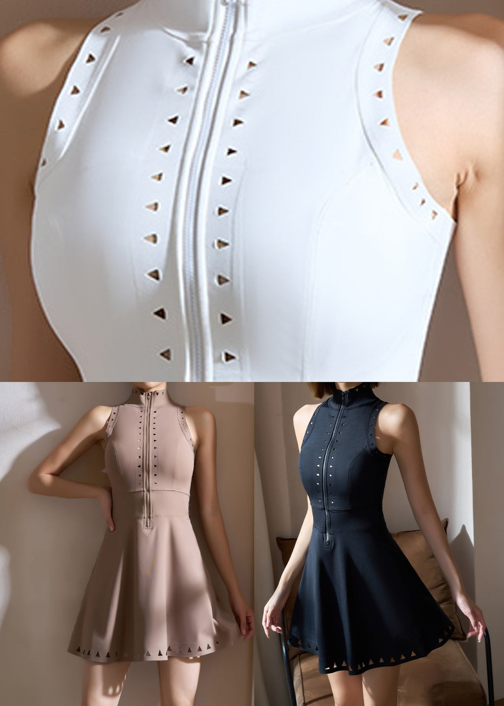 Brown Zip Up Solid Yoga Tennis Dress