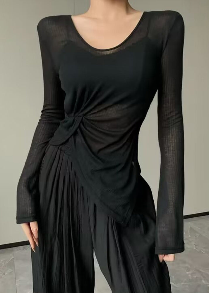 Chic Beige Asymmetrical Wrinkled Ice Silk Yoga Top