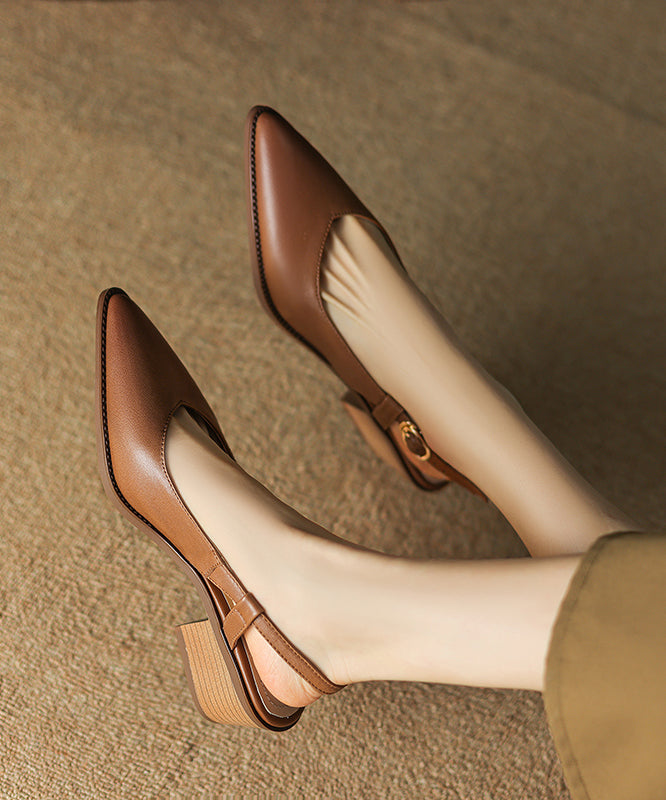 Chic  Sandals Brown Cowhide Leather Pointed Toe