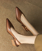 Chic  Sandals Brown Cowhide Leather Pointed Toe