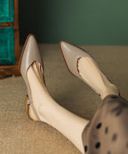 Chic  Sandals Brown Cowhide Leather Pointed Toe