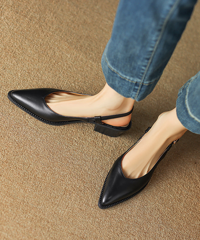 Chic  Sandals Brown Cowhide Leather Pointed Toe