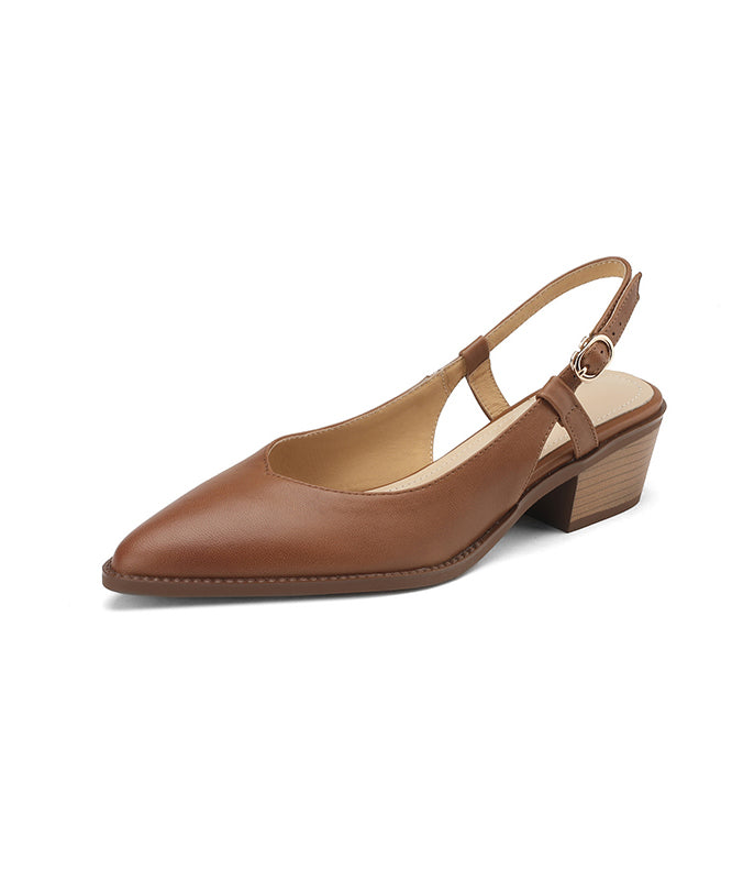 Chic  Sandals Brown Cowhide Leather Pointed Toe
