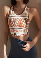 Chic Colorblock O-Neck Print Sports Bra