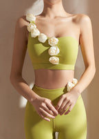Chic Green Floral Sports Bra And Leggings Set