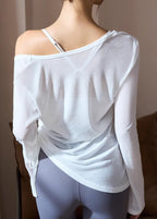Chic White Asymmetrical Modal Cotton Yoga Wrap Top