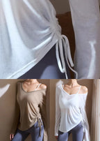 Chic White Asymmetrical Modal Cotton Yoga Wrap Top
