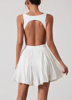 Elegant White U Neck Wrinkled Tennis Dress Sleeveless