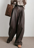 Brown Pockets High Waist Faux Leather Pants