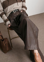 Brown Pockets High Waist Faux Leather Pants