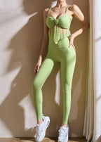 Green Bustier Top Sports Bra And Leggings Set Suit