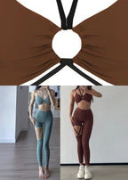 Green Hollow Out Tummy Control Sports Bra And Leggings Set Suit Gym Leggings