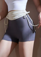Grey High Waist Patchwork Running Leggings Shorts