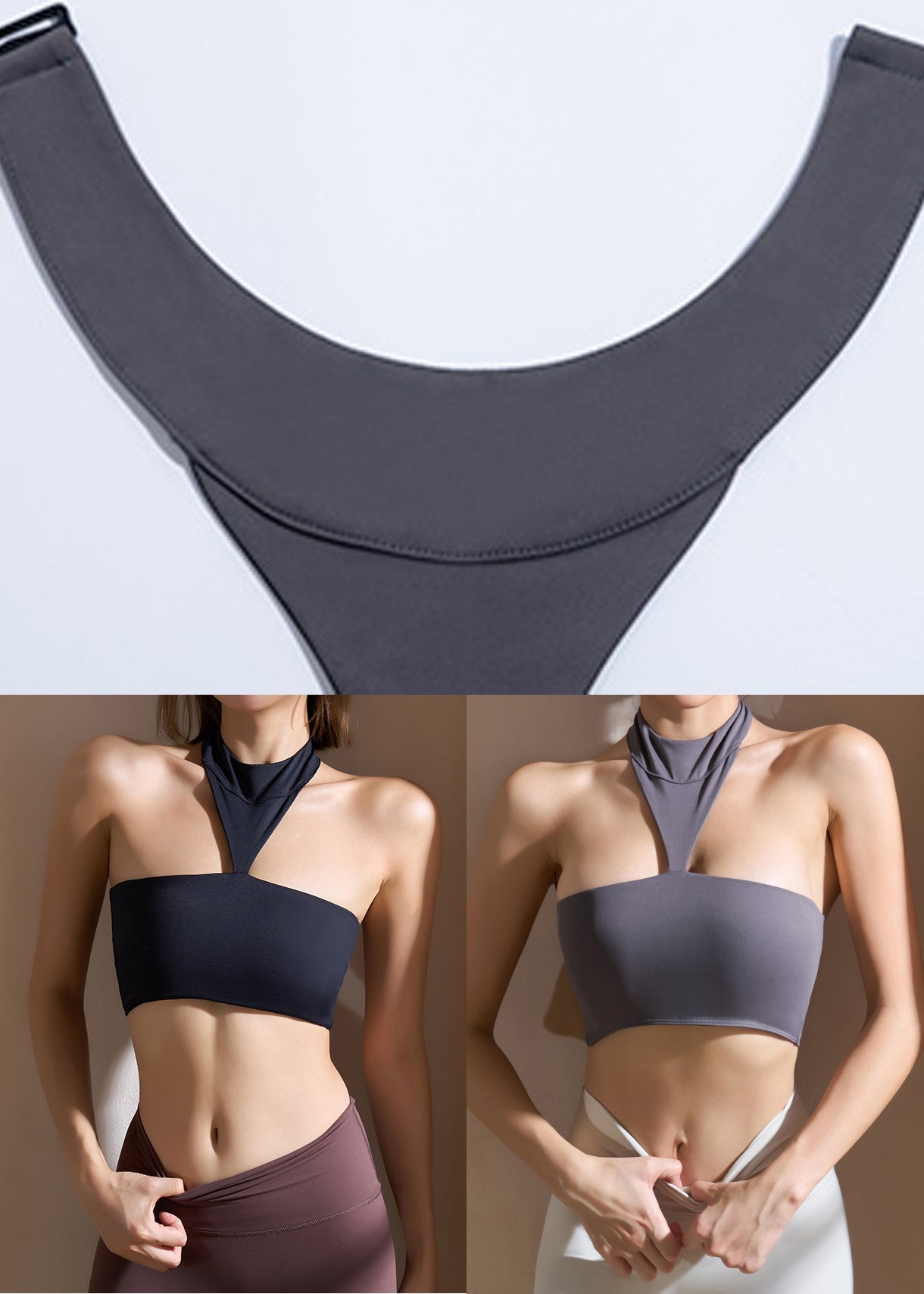 Grey O-Neck Halter Sports Bra Tank Top