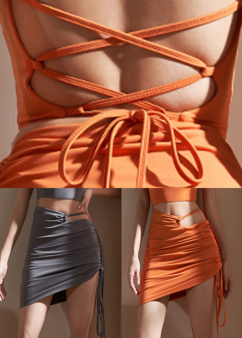 Grey Tie Waist Butt Scrunch Modal Cotton Skirts