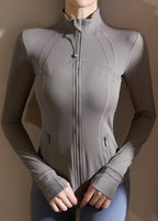 Grey Zippered Patchwork Fitting Workout Top Spring