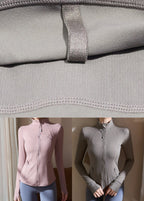 Grey Zippered Patchwork Fitting Workout Top Spring