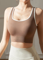 Hot Coffee Striped Patchwork Sports Bra