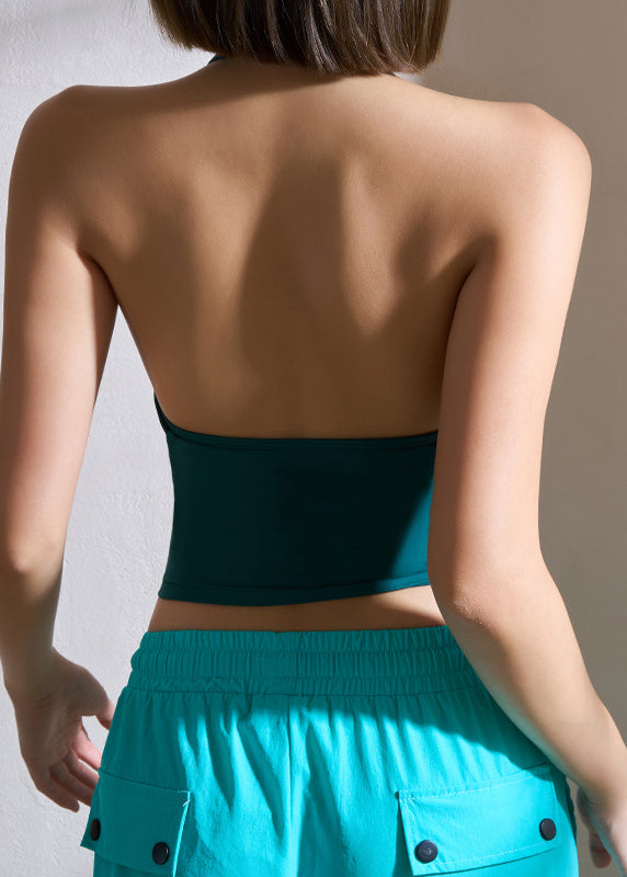 Hot Green Asymmetrical Halter Sashes Yoga Tops