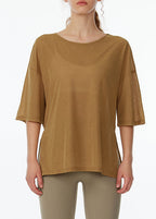 Khaki Patchwork Short Sleeve Smock Yoga Top