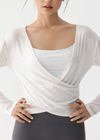 Luxury White V Neck Wrinkled Slim Yoga Tops