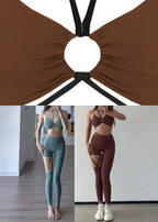Natural Brown High Waist Sports Bra And Leggings Set Suit Gym Shark Leggings