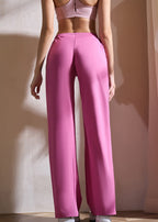 Rose Wrinkled Elastic Waist Solid Groove Pants